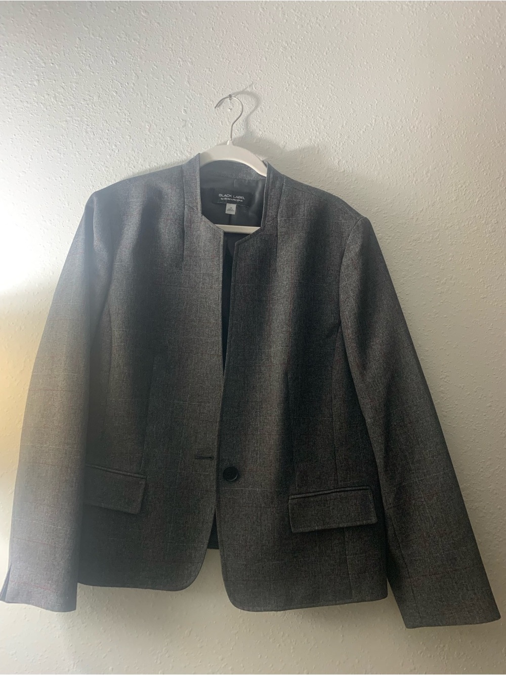 Evan Picone Dark Gray Pinstripe Collarless Single-Button Blazer